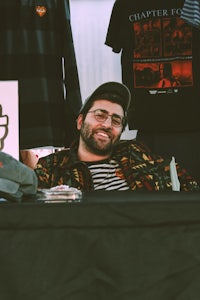 a man wearing a striped shirt